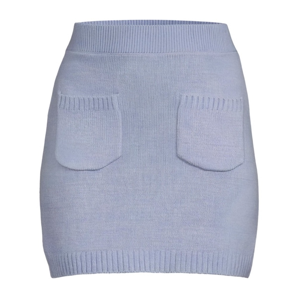 FREE PEOPLE Viola Knit Mini Blue Pencil Skirt